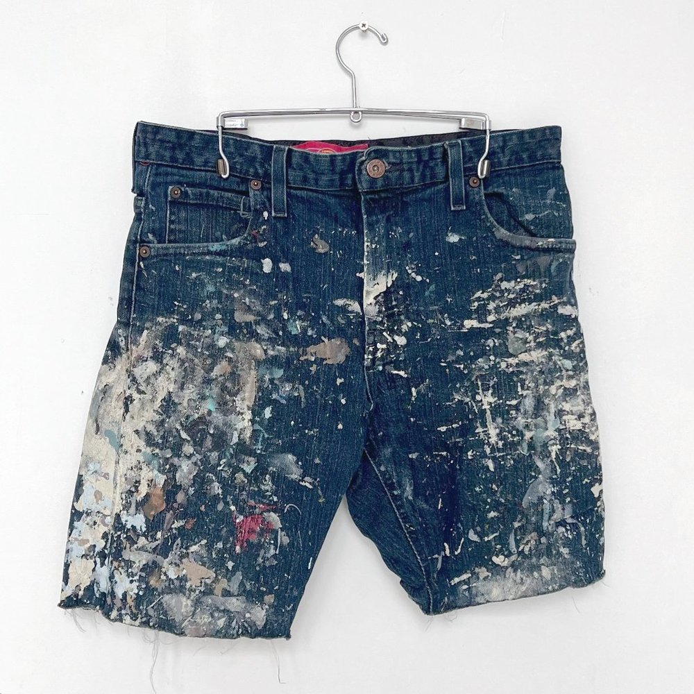 Paint Spatter, Vintage, Dickies Blue jeans cutoff